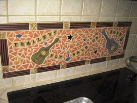 mosaic A very appropriate mosaic in the bar of mobile home magnate Jim Clayton: "Trailers for Sale or Rent"