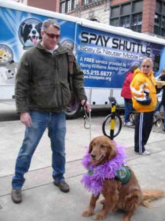 My hero. Todd Maurer rescued this dog from terrible abuse six years ago. Now they visit the ill together.
