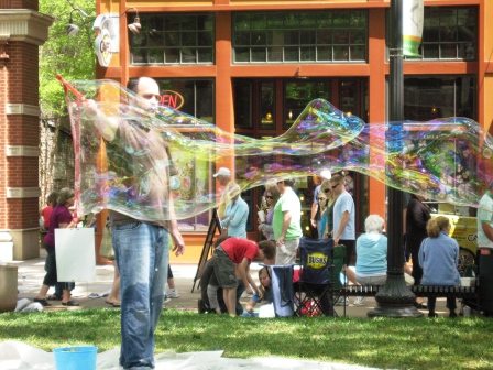 bigbubble Kids and grownups alike were enthralled by the giant bubbles this guy was making in the grassy area of Market Square on Saturday.