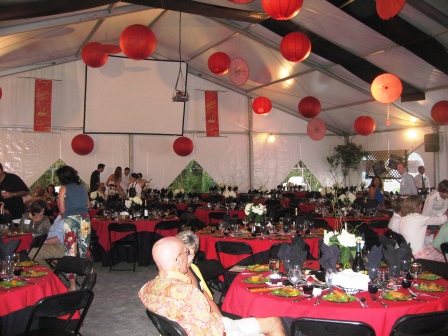 tent-decor Because the theme of the event was "Year of the Tiger," the organizers went with an Asian theme. Copper Cellar provided a very good steak and lobster dinner. A real challenge when you are feeding this many!