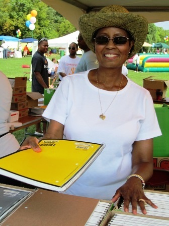 gwen Gwen Brown, of BPR, handed out school supplies. She also is an Urban League board member.