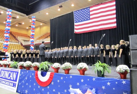 crown-college-choir-1 By now, the Crown College Choir had taken the stage singing patriotic standards.