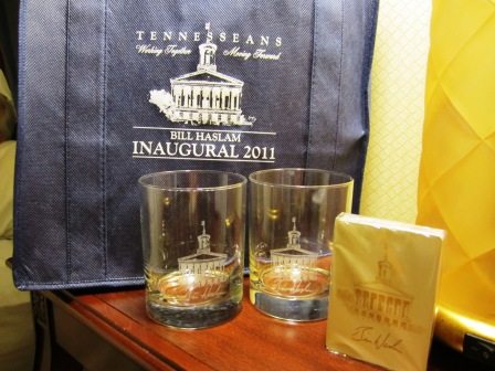 swag Tote bags, glasses and decks of cards all featured the inauguration date and theme.
