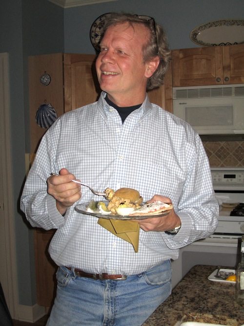 Jack Rose enjoys dinner prior to the  hard work of filling out ballots.