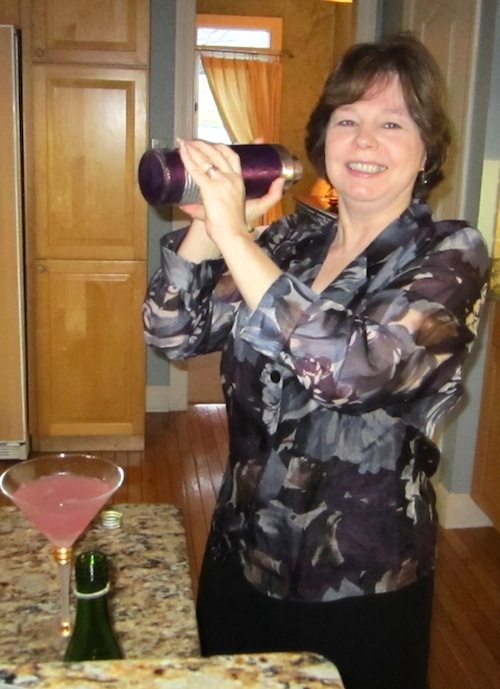 Kathy plays bartender.