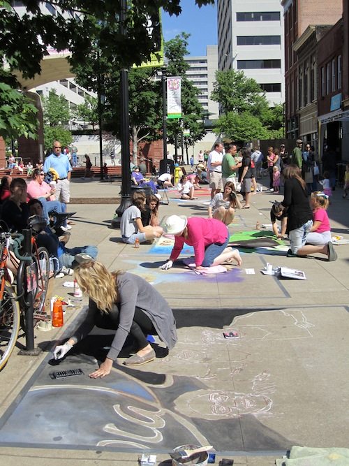 Chalk artists at work on Market Square