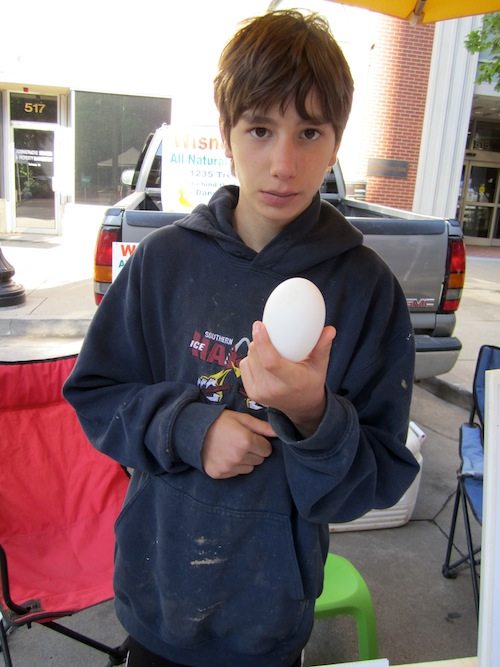 Willie  Wisner holds a goose egg. It's the equivalent of four hen eggs, which would make a nice sized omelet.