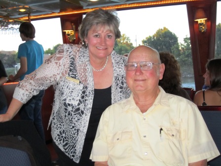 Beverly LeMasurier and Dad on board the Volunteer Princess for his birthday party last year. Beverly is one of the owners of the yacht.
