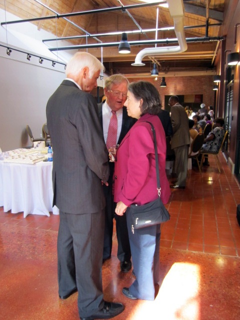 Interesting huddle. When I asked what these three were discussing, Ashe responded: "She wants to join our club!" That would be the Former Mayors Club.