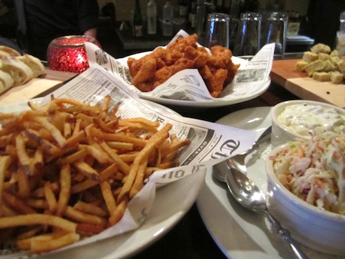 Since the eatery is fashioned after a London subway, naturally fish and chips are on the menu.