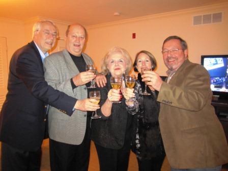 toast-at-the-oliver Just after midnight, we ended up in the hotel room of Judith and Michael Foltz at the Oliver Hotel on Market Square. From left: Alan Carmichael, Richard and Dawn Ford, Judith and Michael Foltz