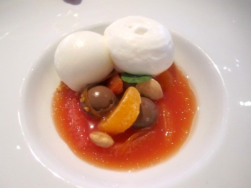 alans-dessert Alan's dessert, though non-chocolate, was stellar, he said. Panna cotta with balsamic crema, blood orange, marcona almond and lemon sorbetto