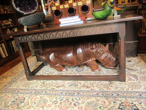 rhino I liked the way this rhino was hiding under the table.