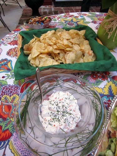 caviar-dip And my favorite, the Barefoot Contessa's caviar dip with gourmet potato chips. We nestled the dip in a bowl of ice to keep it cool, which worked out great.