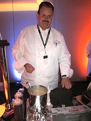 chef-chris-moore Chef Chris Moore is demonstrating how to make the waffles in his fun and delicious chicken and waffles dish.