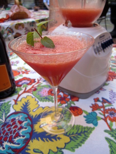 watermelon-martini Our signature cocktail for our stop was a watermelon martini. They were hugely popular. We used the fruit from two whole watermelons -- and still ran out. Luckilly, we had beer and wine as backups.
