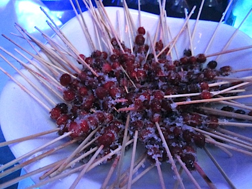 frozen-cranberries Sugared frozen cranberries were the drink's garnish.