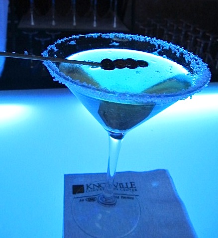 snowtini Here's that winter martini -- I called it a snowtini -- sitting on a lighted bar provided by ACES, the Convention Center's party rentals vendor. Brrrr!