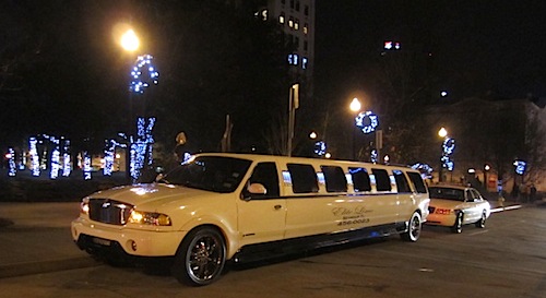 limo The folks who rented this vehicle parked at Krutch Park, had a good idea, as well. There's really no reason to be driving yourself around on New Year's.