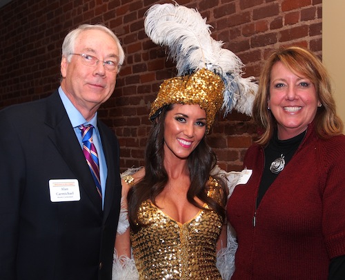 alan-belew-and-sg Alan Carmichael, my husband, pretends not to look at our showgirl! Also in the photo: Leanna Belew of the Knoxville Convention Center, a great Moxley Carmichael client.