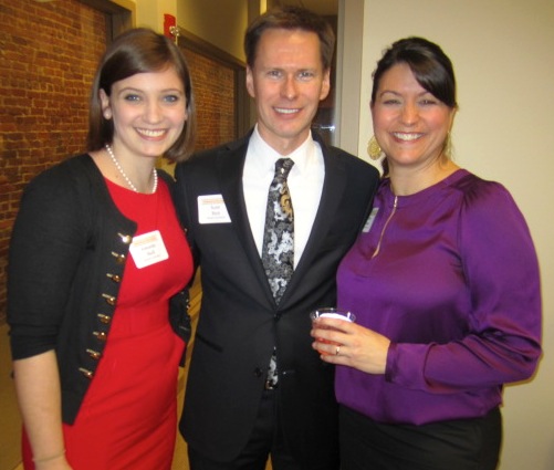 amanda-scott-tiffany Tiffany Witham, right, of Messer Construction, came down from Cincinnati for the party. She's chatting here with Moxley Carmichael's Amanda Shell and Scott Bird.