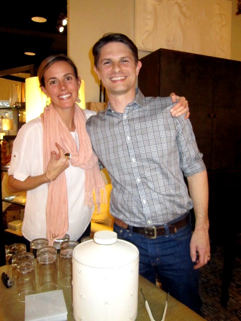 andrew-and-jamie Here are Andrew Miller and Jamie Denovo. She works at G&G Interiors and knows the products there in and out. He was on hand last night to pour the bourbon! Tough job.