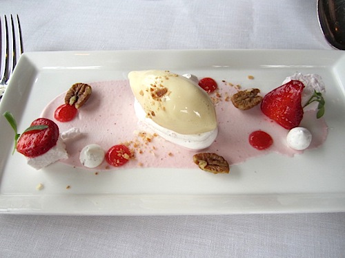 ambrosia You're not going to believe dessert: a deconstructed ambrosia with coconut meringue, candied pecans and strawberries. (Definitely not your grandmother's ambrosia!)
