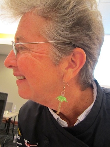 earring I always have to take a picture of Carol's earrings because they are so clever. These are little palm trees.