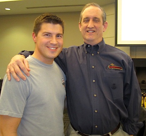 father-son Adam Baker, left, and Kent Taylor. Adam also works at Blackstone. "Adam Bomb" was named after him.