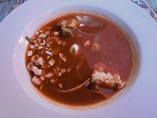 soup Dean's tortilla soup with south of the border flavors was paired with Spottswoode Sauvignon Blanc, Napa Valley, 2011.