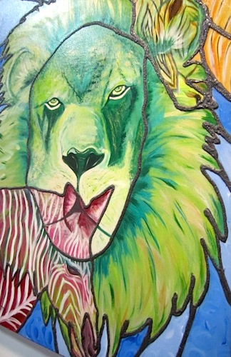 lion The art on display featured animals. This one by Tina Brunetti is called "Ze-lion!"