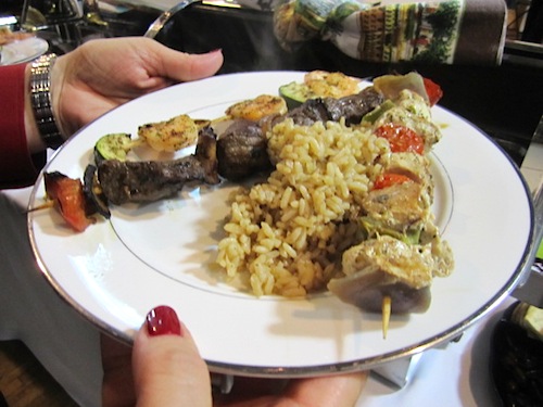 med-food Downstairs, a Mediterranean buffet awaited.