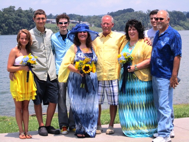 group From left, Marcella Ketrow, Jacob Sercovich (Shaun's son), Louis Fulco (Shaun's brother), the bride and groom, Kathryn Lovell (Shaun's sister), Jason Henry (Shaun's nephew) and George Lovell