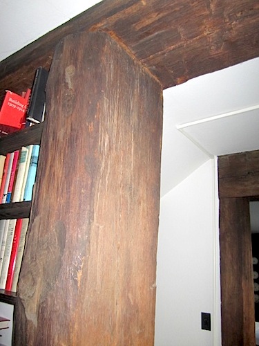 doorframe Hopecote features hand-hewn timber salvaged from a 19th century barn on the grounds of the birthplace of Admiral David Farragut.
