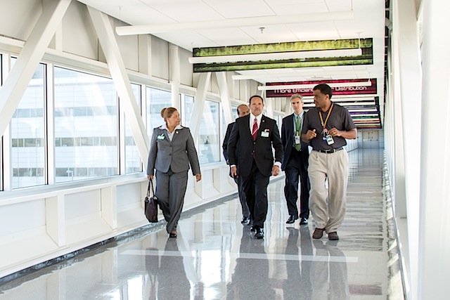 Soon, we left the supercomputer, hopped into the car and drove the short distance to the Spallation Neutron Source to meet Sam McKenzie, not in his role as County Commissioner, but in his role as head of facility operations at the Spallation Neutron Source. Sam is a physicist. That's him on the right. Photo courtesy of ORNL.