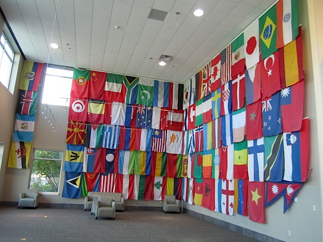 This is the so-called Court of Flags. An ORNL employee by birth hails from every nation represented by these flags. There are more than 100 of them.