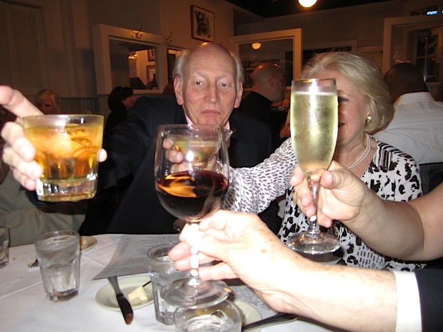 Myron and Jaynie Ely were among the 32 Knoxvillians on the trip. Here they are during a toast at Clancy's.