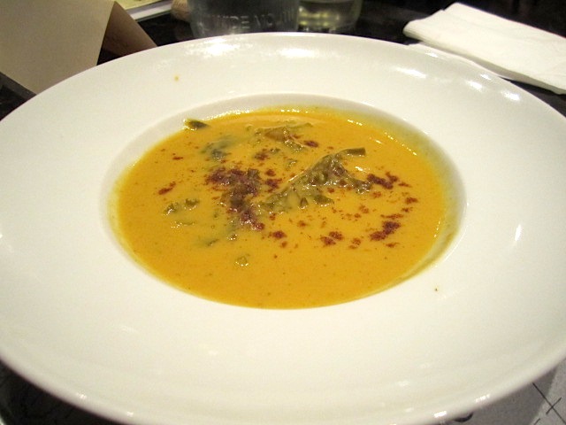 Delicious pumpkin and kale soup was the second course.