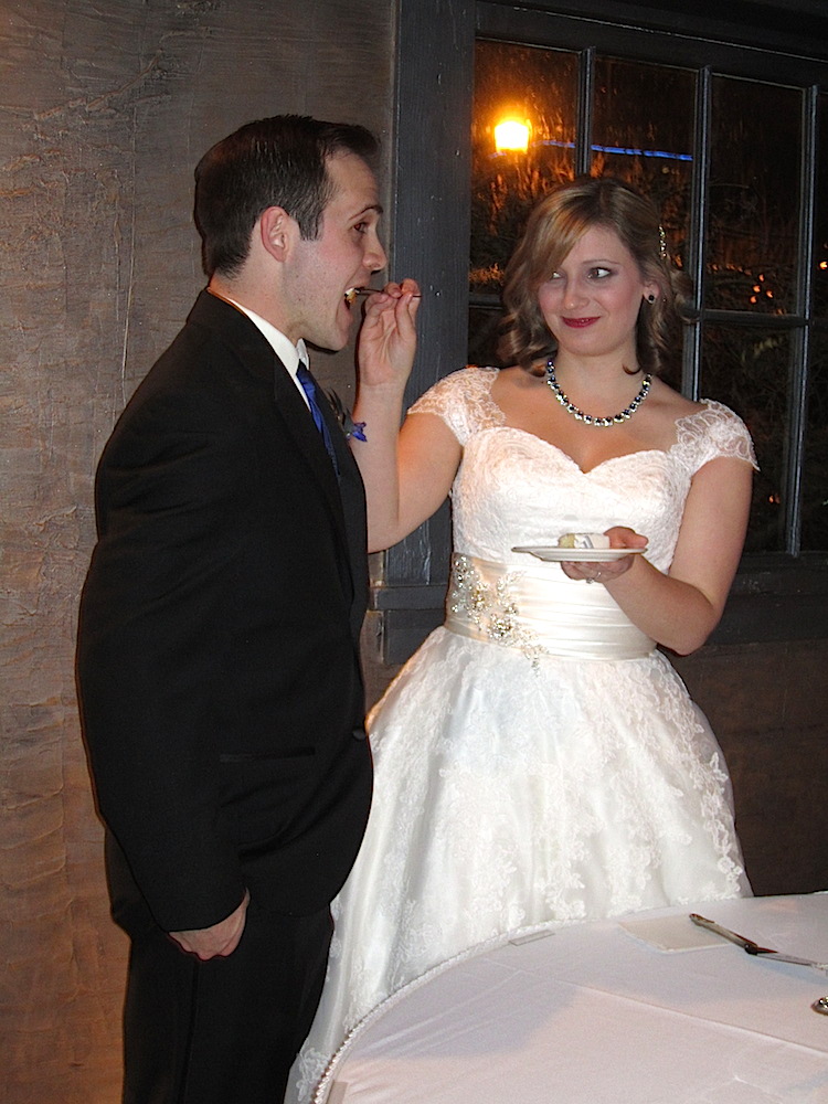 The appropriate way to feed one another wedding cake! My mother would have approved!