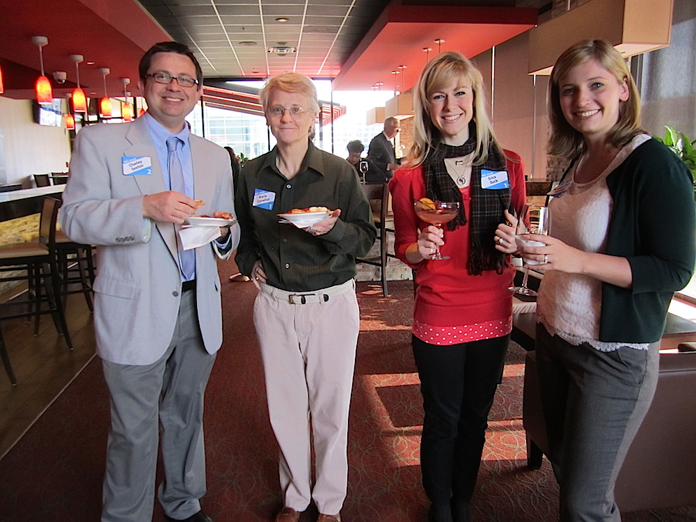 Some Moxley Carmichael folks who arrived early to prep for the party. From left, Charley Sexton, Maria Cornelius, Erica Beck and Amanda Shell Jennings.
