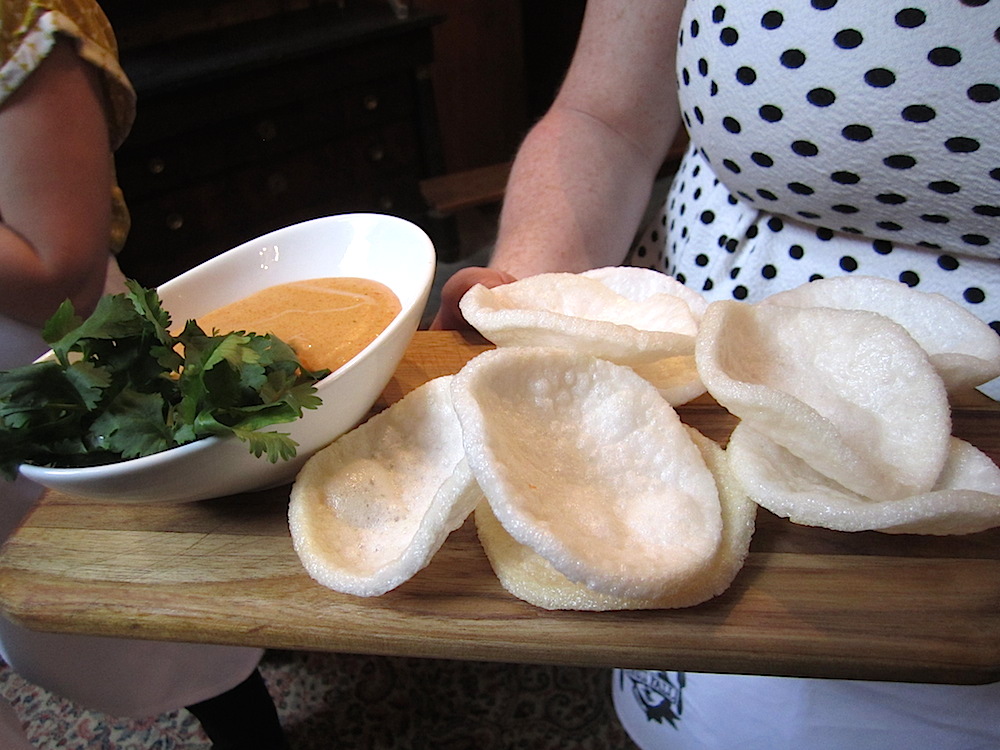 Here's Matt's version of chips and dip. Prawn crackers with curry comeback sauce for dipping. Those crackers were light as feathers. The curry sauce was delicately flavored. Perfect.