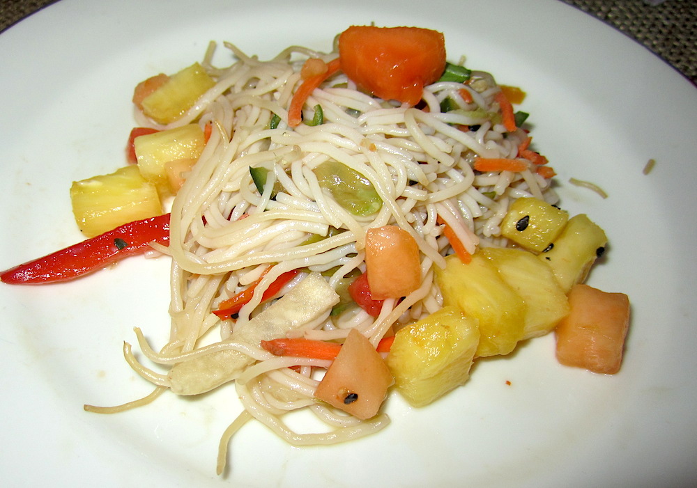 Chilled fruit and noodle salad was refreshing on a toasty evening.