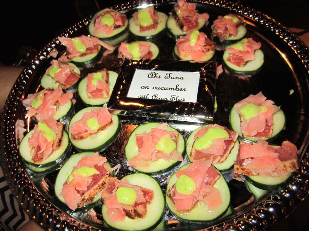 Ahi tuna on cucumber with Asian slaw. The food at this party was fantastic.
