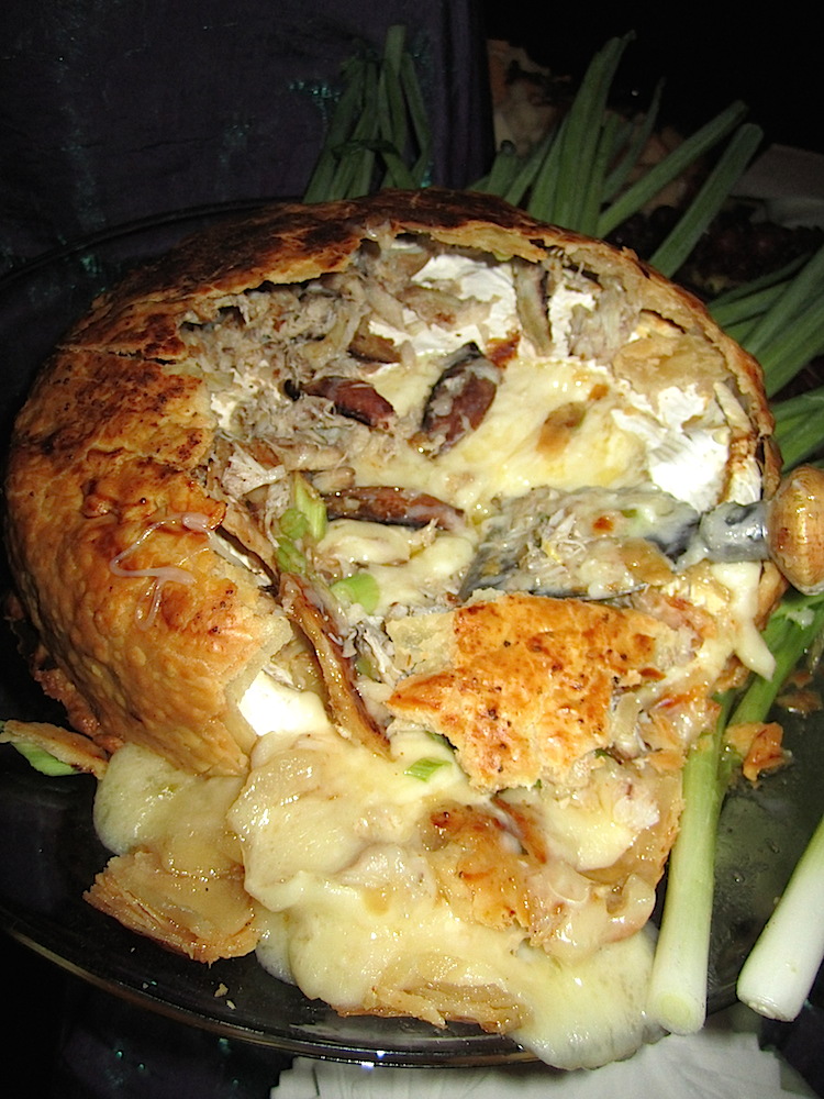 This baked brie with crabmeat and green onions looks messy -- but it was fantastic. My favorite thing at the party.