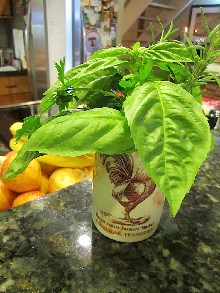 That's where Gay got the beautiful herbs she used as a centerpiece for the buffet counter.