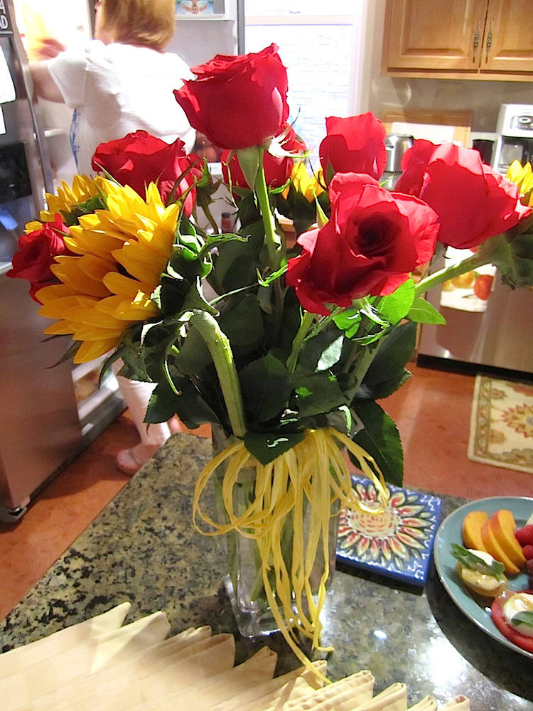Here flowers were in matching colors. Stunning.