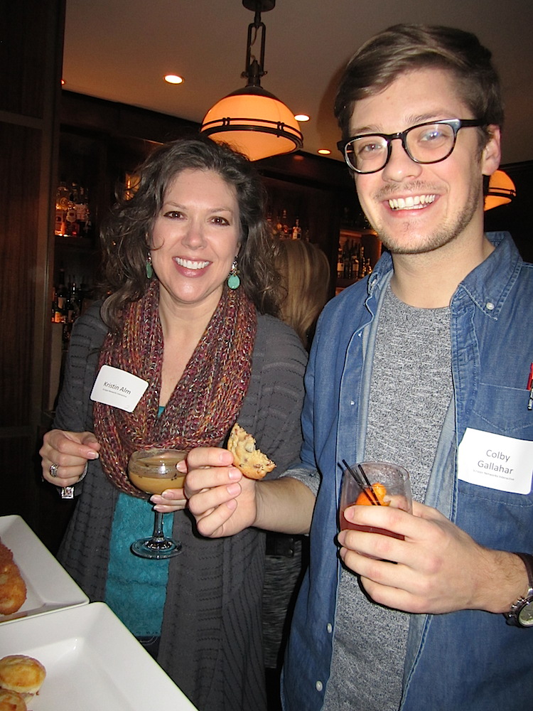 Over by the food table, we found Kristin Alm, director of corporate communications for Scripps, and Colby Gallahar, a Scripps intern.