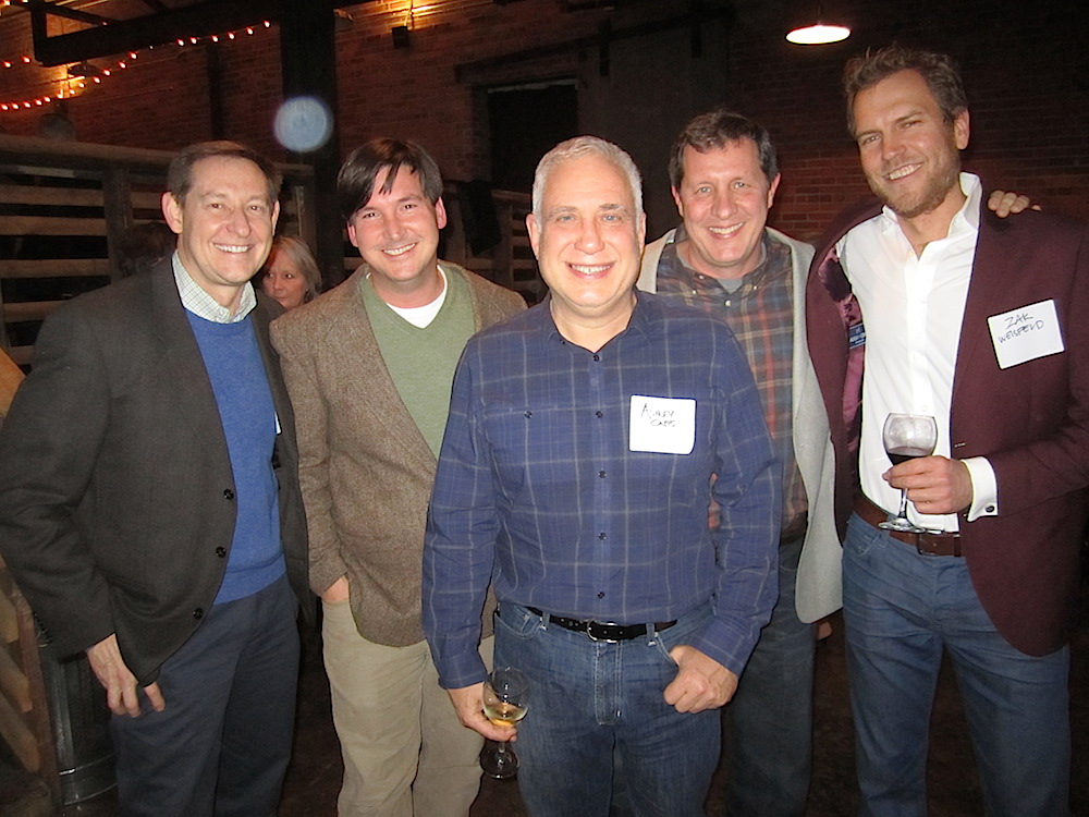 This picture looks like an album cover to me! From left, Jim Samples, vice president of international for Scripps Networks; Mark Heinz of Dewhirst Properties; Ashley Capps of AC Entertainment; David Dewhirst; and Zak Weisfeld of Lusid Media, one of the event sponsors.