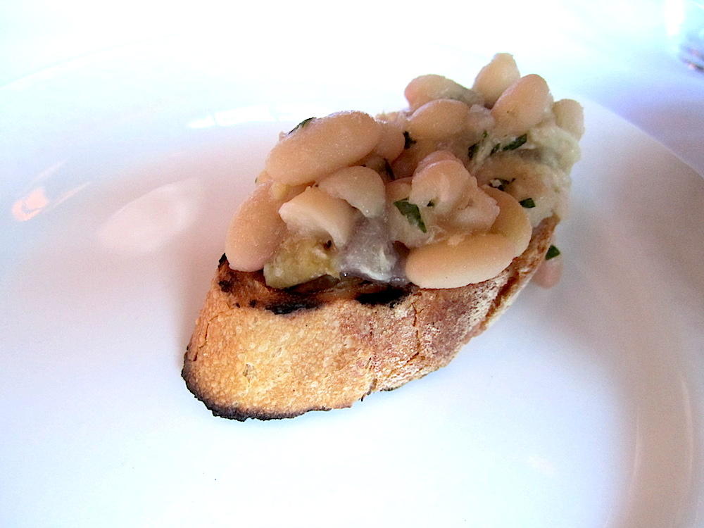 This amuse bouche was the best thing we had at Esca. White bean bruschetta.