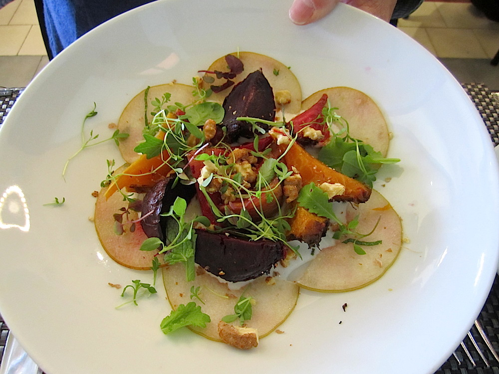 Alan really enjoyed the charred beet salad with candied walnuts, sorrel leaf, Asian pair and goat cheese vinaigrette.